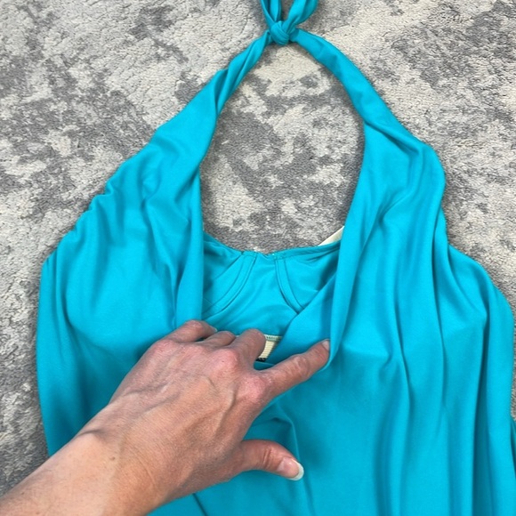 Magicsuit Sophie Tankini Top Swim Pacific Blue Solid Cowl Neck Halter Sz 8 - Picture 6 of 12